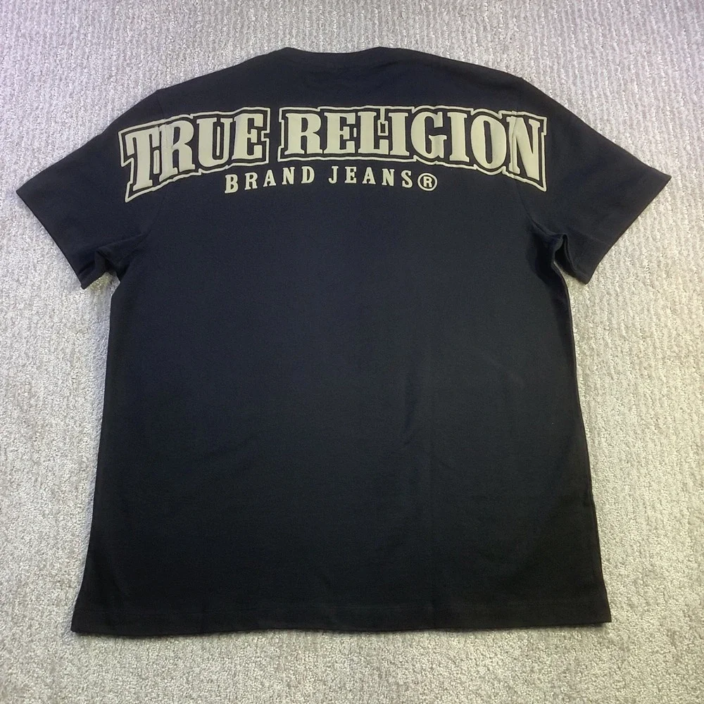 True Religion Mens‎ Relaxed Fit Overseam Puff Tee Shirt Black Size M NWT